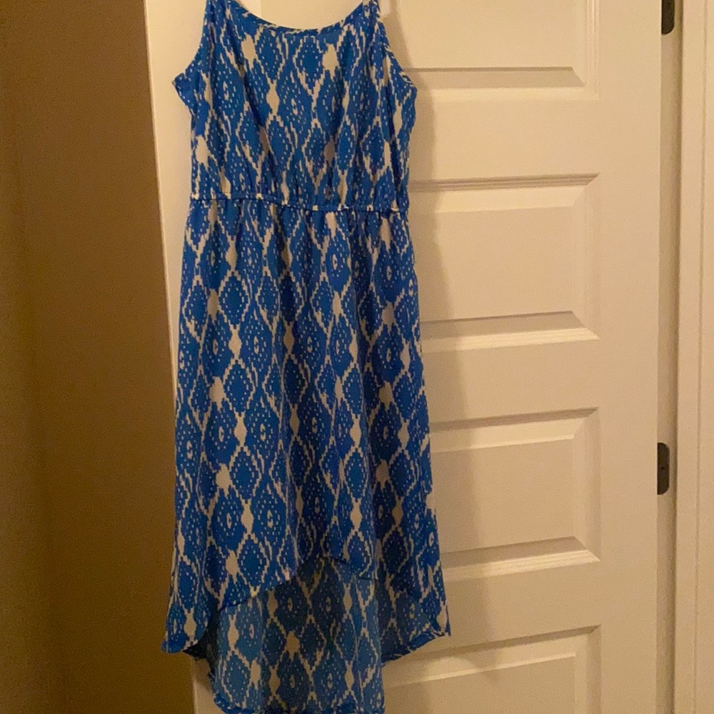 LOFT Blue and white high low dress